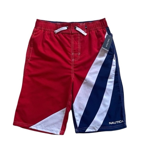 Nautica Red White and Blue Performance UV Protection Swim Trunks Size Large - Picture 2 of 5